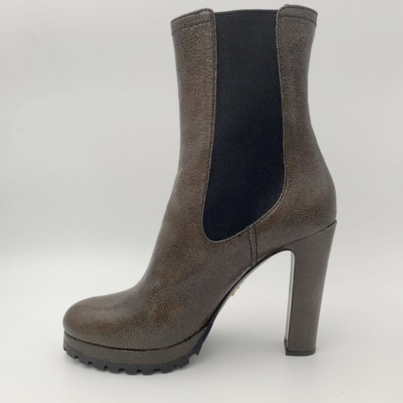 Prada Roxy Crackle Platform Combat Ankle Boots Creta (Gray) Heels Size 10/40 - Picture 2 of 6